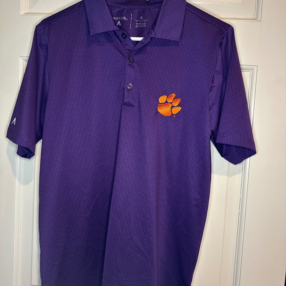 EUC Men's Clemson houndstooth check polo size Small